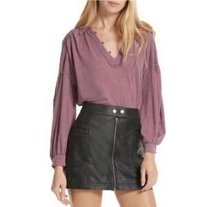 Free people mulberry rush hour balloon sleeve blouse womens L linen blend